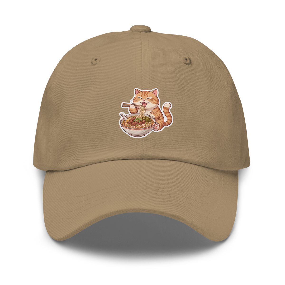 Dad hat: Orange cat eating noodles