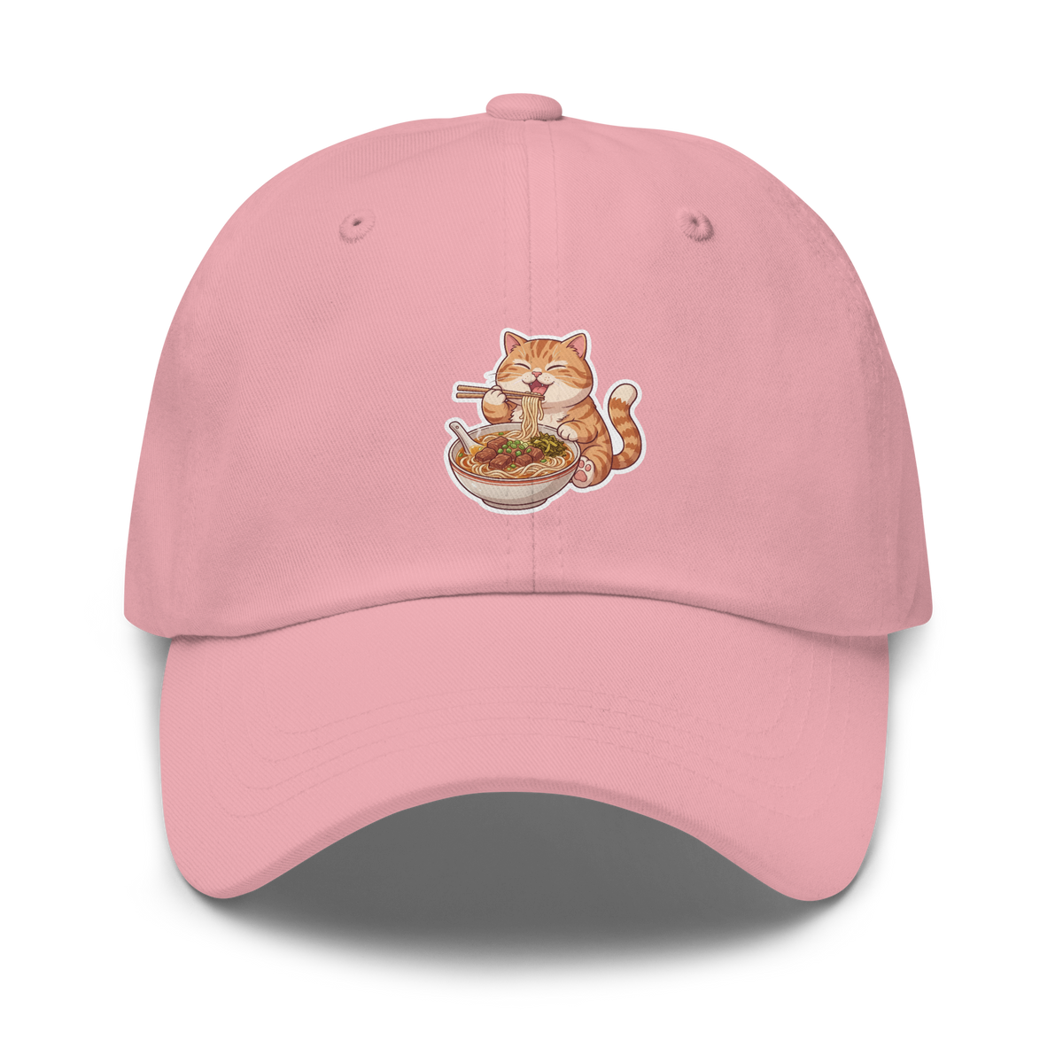 Dad hat: Orange cat eating noodles