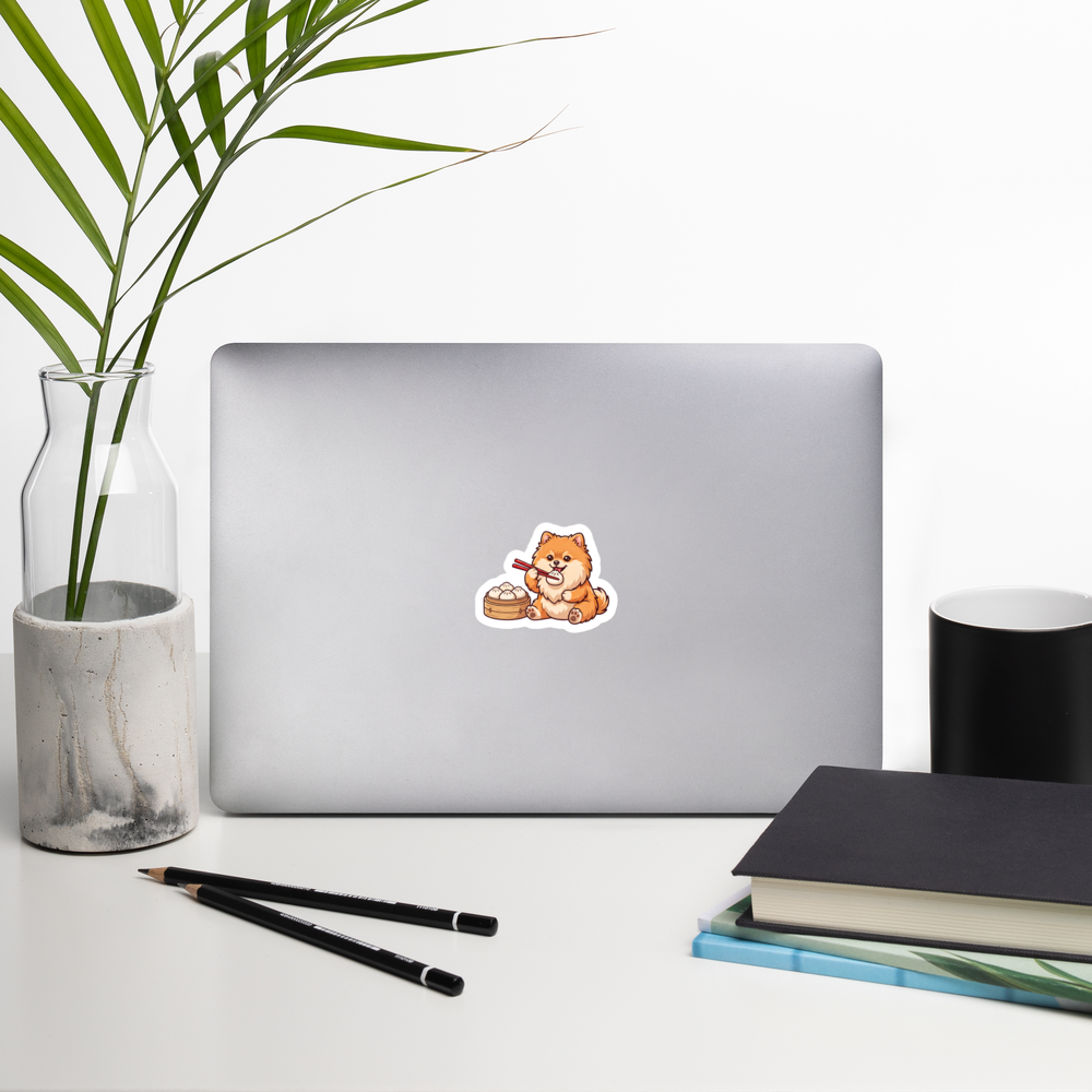 Bubble-free stickers: Pomeranian eating bao