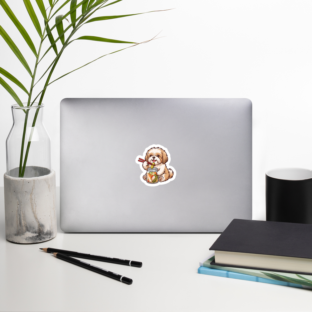 Bubble-free stickers: Shih Tzu eating pickles