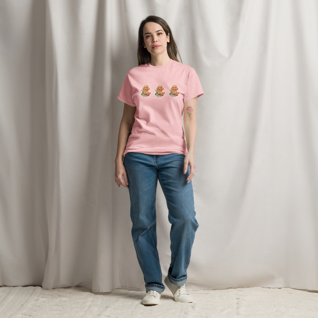 Unisex classic tee: Golden poodle eating noodles