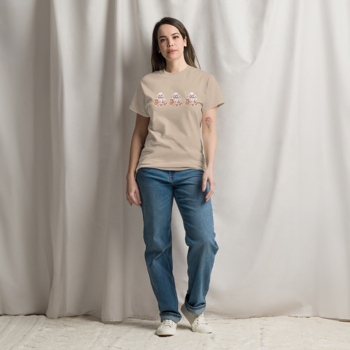 Unisex classic tee: White poodle eating dim sum