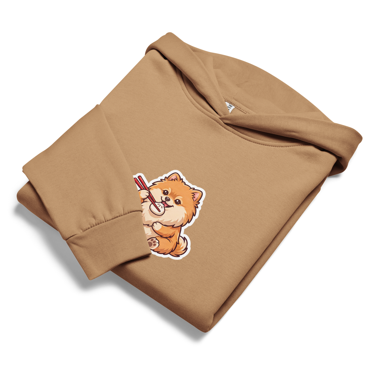 Urban garment-dyed hoodie: Pomeranian eating bao