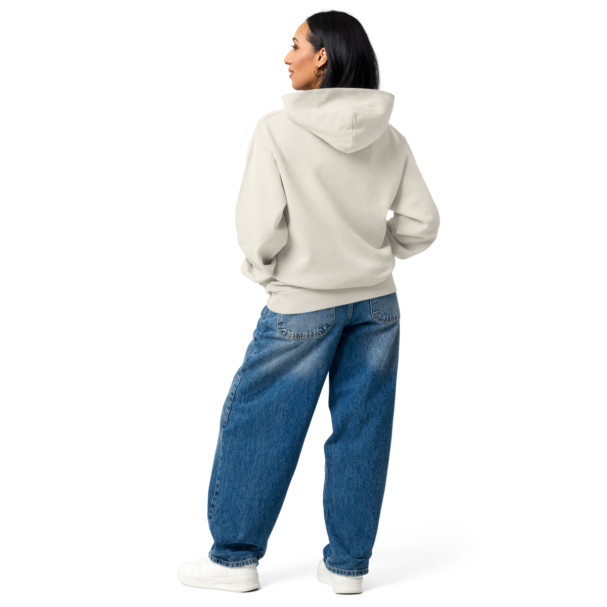 Urban garment-dyed hoodie: White poodle eating dim sum