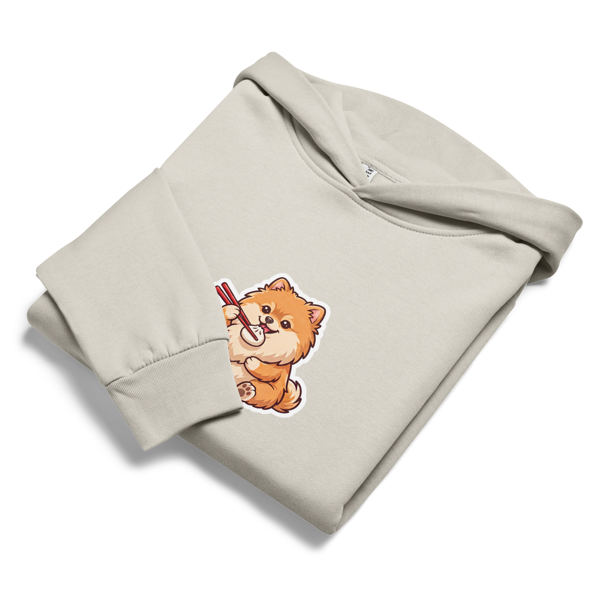 Urban garment-dyed hoodie: Pomeranian eating bao