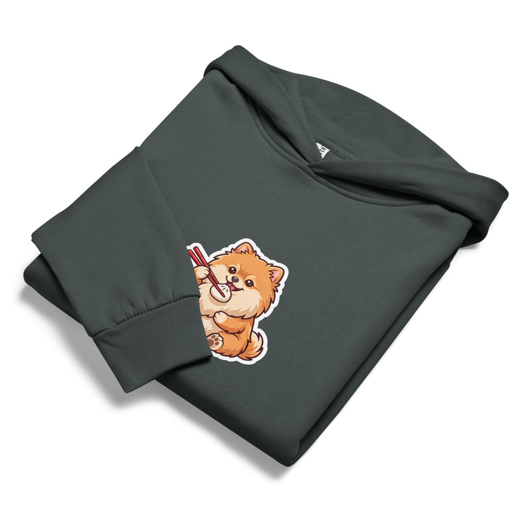 Urban garment-dyed hoodie: Pomeranian eating bao